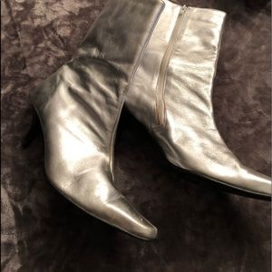 Silver leather ankle boots